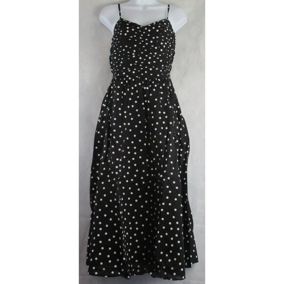 On 34th Women's 100% Cotton Sleeveless Corset Midi Dress, Black Polka Dot, XXS - Picture 1 of 6